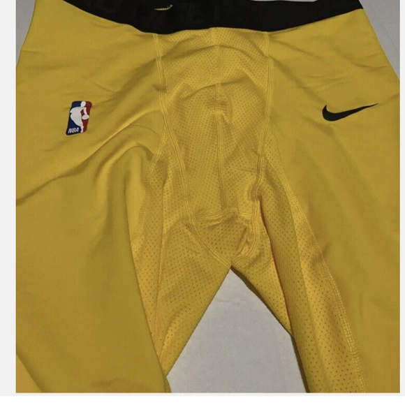Nike NBA Pro HyperStrong Padded 3/4 Tights Men’s Pants Yellow - Picture 2 of 4
